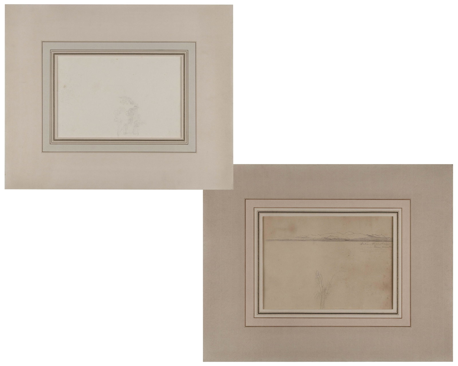 MARTIN JOHNSON HEADE (New York/California/Florida/Brazil, 1819-1904), Two pencil studies: MARTIN JOHNSON HEADE New York/California/Florida/Brazil, 1819-1904 Two pencil studies: 1) “Lake Champlain Green Mountains”. Unsigned. Titled and inscribed with drawing notes upper right. 2