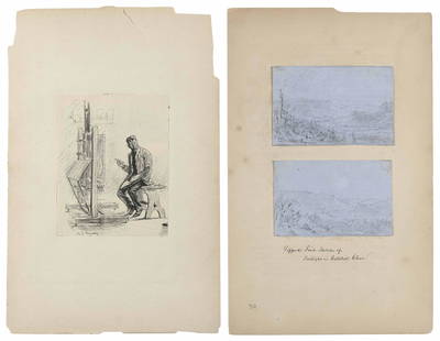 SANFORD ROBINSON GIFFORD (Massachusetts/New York, 1823-1880), Two pencil studies titled “: SANFORD ROBINSON GIFFORDMassachusetts/New York, 1823-1880Two pencil studies titled “Twilight in Catskills Clove”, 1860. Unsigned. With a handwritten letter from the artist to fellow artist