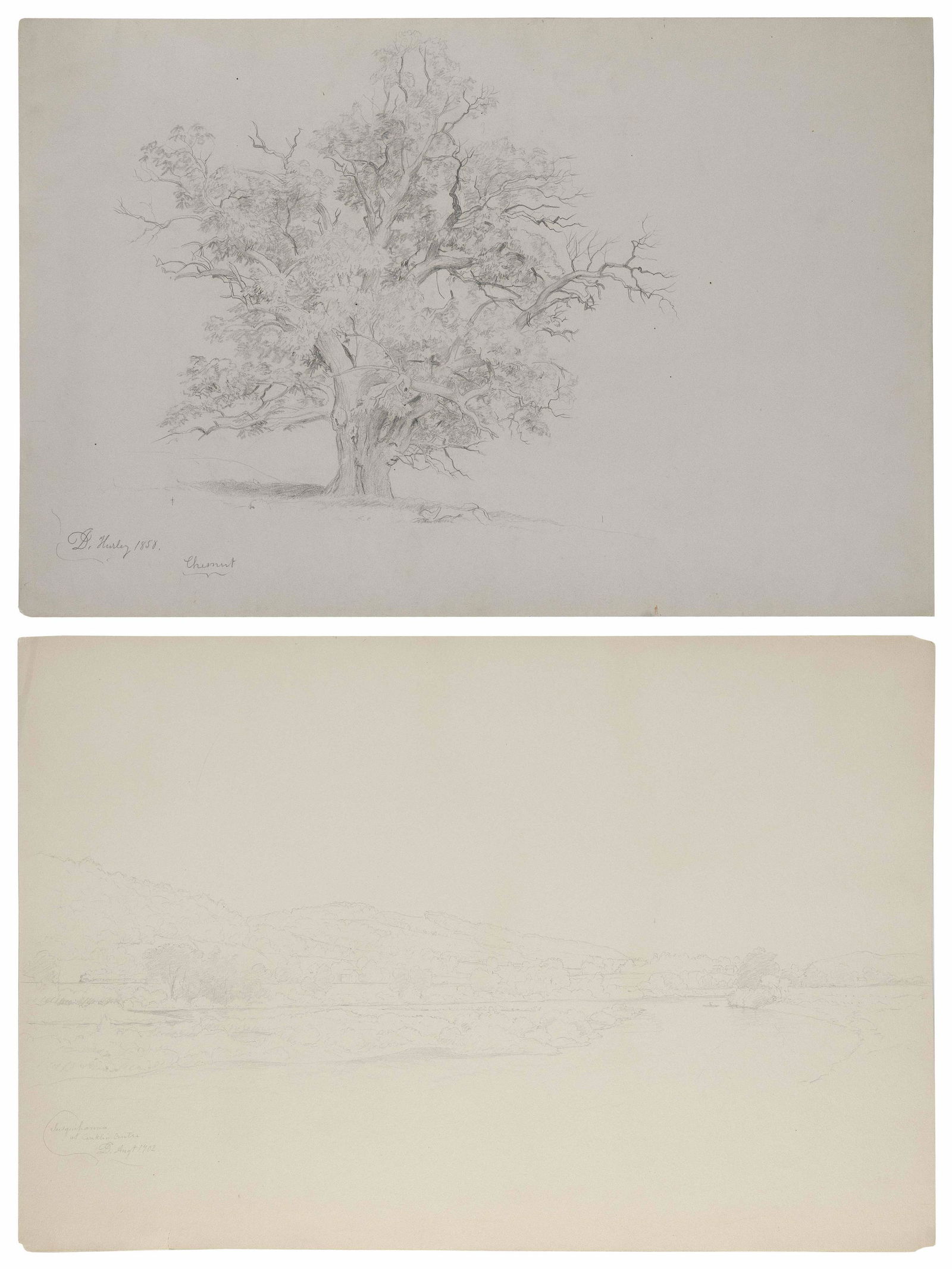DAVID JOHNSON (America, 1827-1908), Two pencil drawings:, Unframed. (1 of 1)