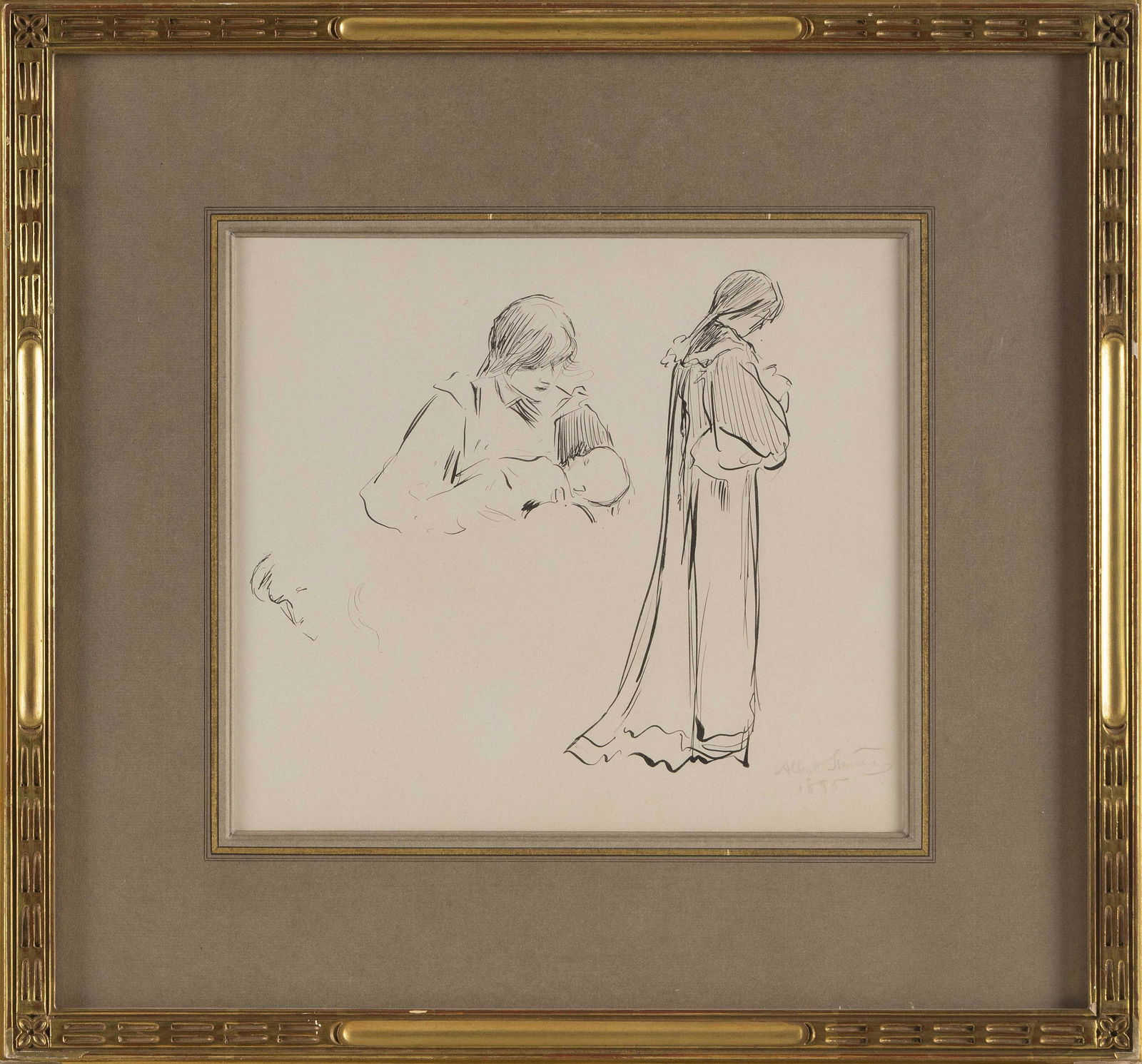 ALBERT EDWARD STERNER (New York/England, 1863-1946), Standing mother and child, 1895., Pen and ink (1 of 1)