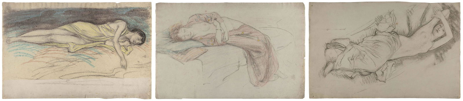 ELIHU VEDDER (New York/Italy, 1836-1923), Three female figure studies., All crayon and pastels on (1 of 4)