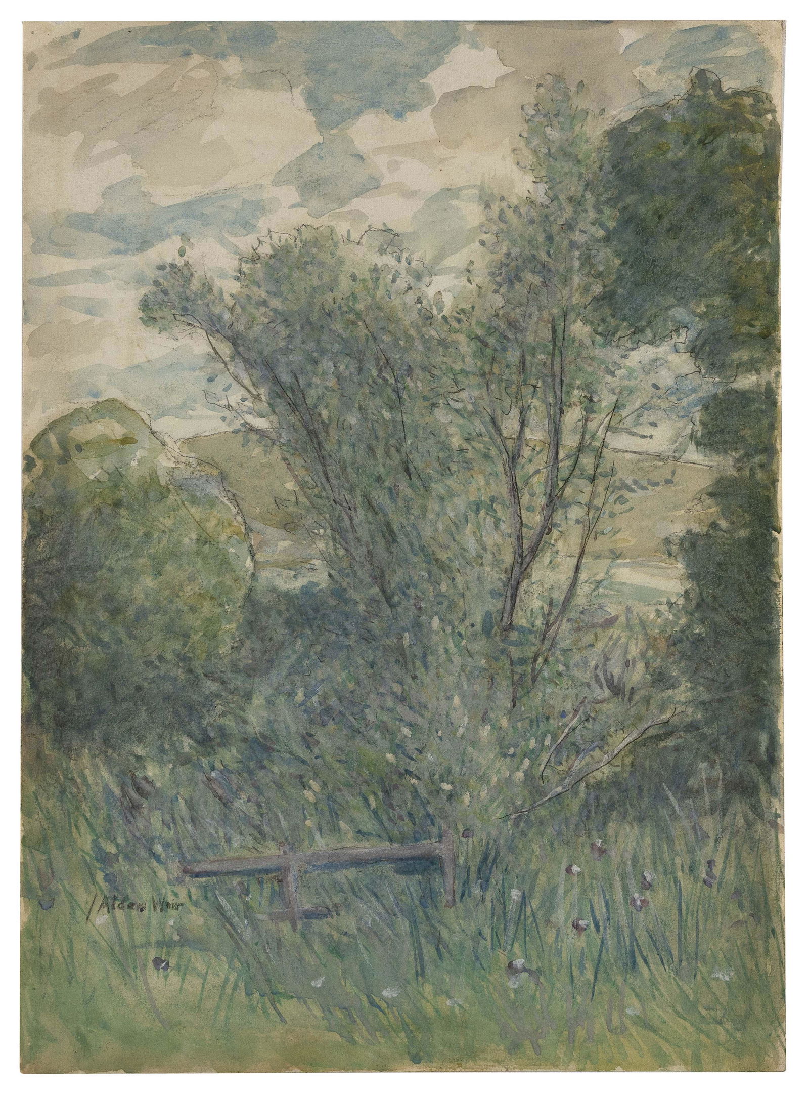 JULIEN ALDEN WEIR (New York/Connecticut, 1852-1919), Spring landscape., Mixed media on cream wove (1 of 1)
