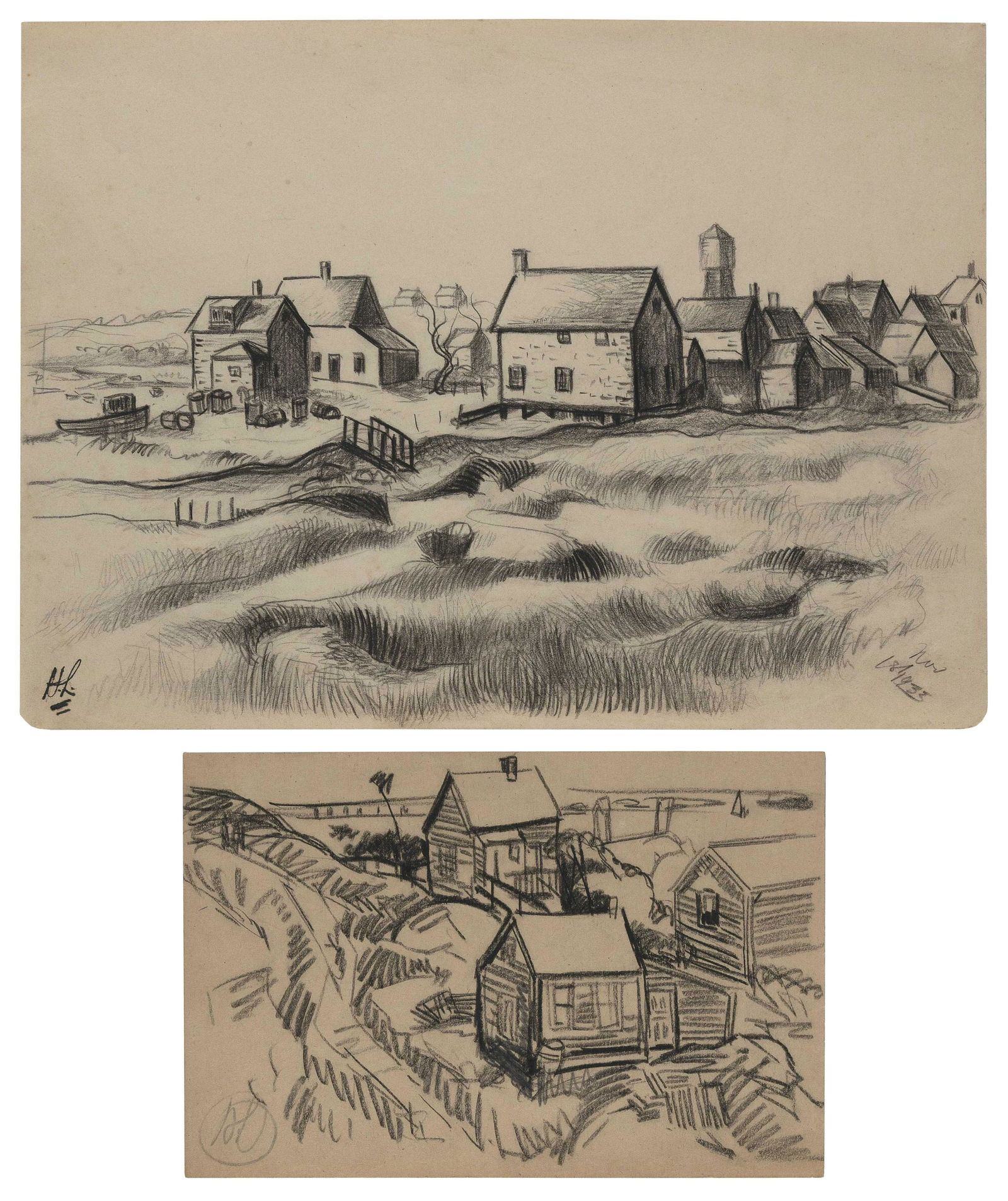 HAYLEY LEVER (New York/Massachusetts/England/Australia, 1876-1958), Two conte crayon drawings:, (1 of 1)