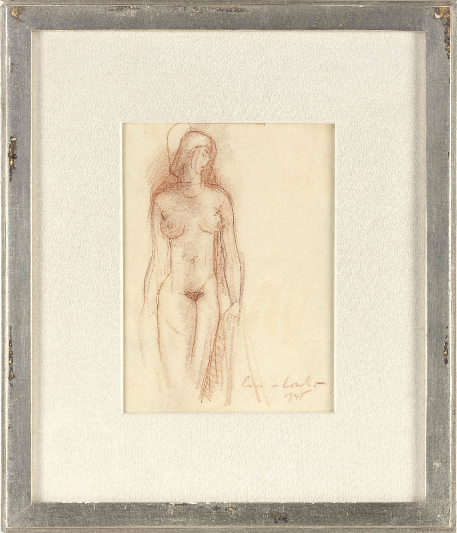 BORIS LOVET-LORSKI (New York/California/Lithuania, 1894-1973), Female nude study, 1945., Sanguine on: BORIS LOVET-LORSKINew York/California/Lithuania, 1894-1973Female nude study, 1945. Signed and dated lower right “Lovet-Lorski - 1945”.Sanguine on paper, 9” x 6.5” sight. Framed