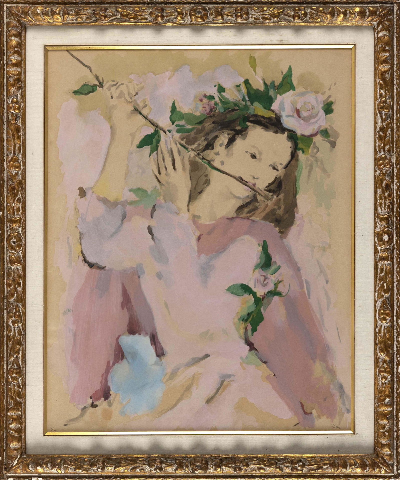 MARCEL VERTES (New York/Hungary, 1895-1961), Woodland fairy with roses., Color lithograph, 22”: MARCEL VERTESNew York/Hungary, 1895-1961Woodland fairy with roses. Unsigned. Inscribed “Ed. 200” in pencil lower margin.Color lithograph, 22” x 17.5”. Framed 27.5” x 23&#