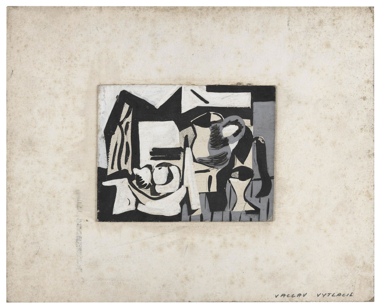 VACLAV VYTLACIL (New York/California, 1892-1984), Abstract still life of a pitcher and fruit., (1 of 1)