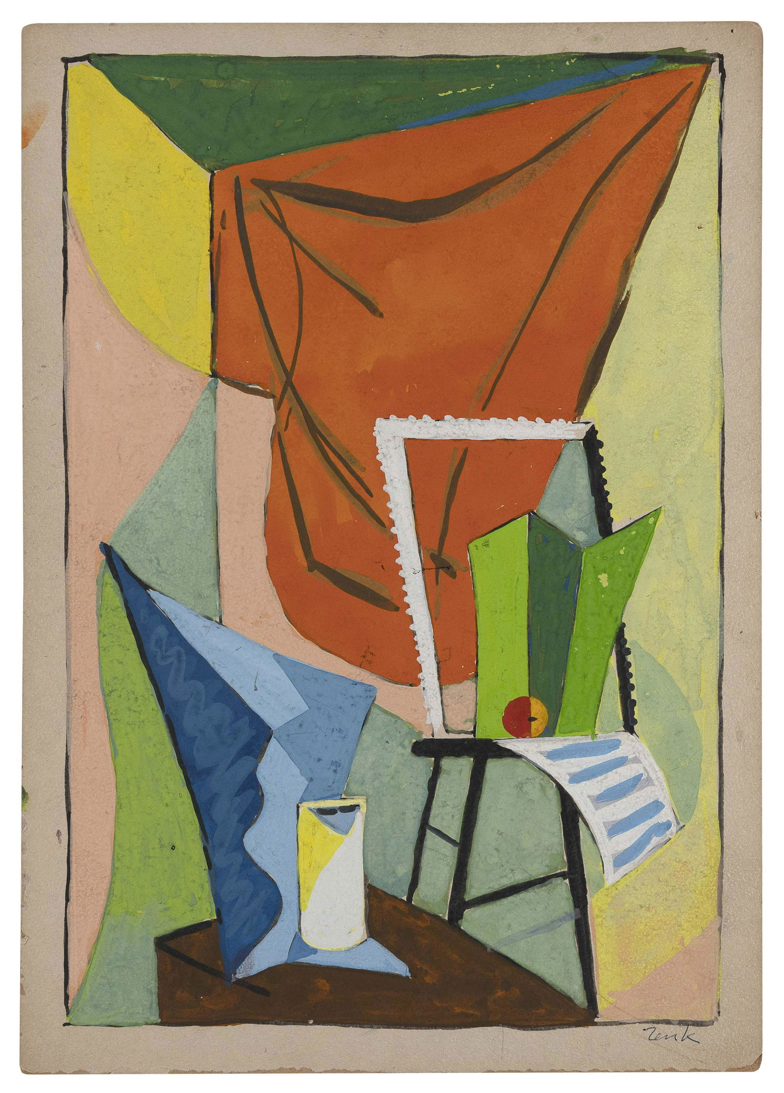 JOSEF ZENK (Pennsylvania, 1904-2000), Double-sided work:, Gouache on board, 14” x 10”. (1 of 1)