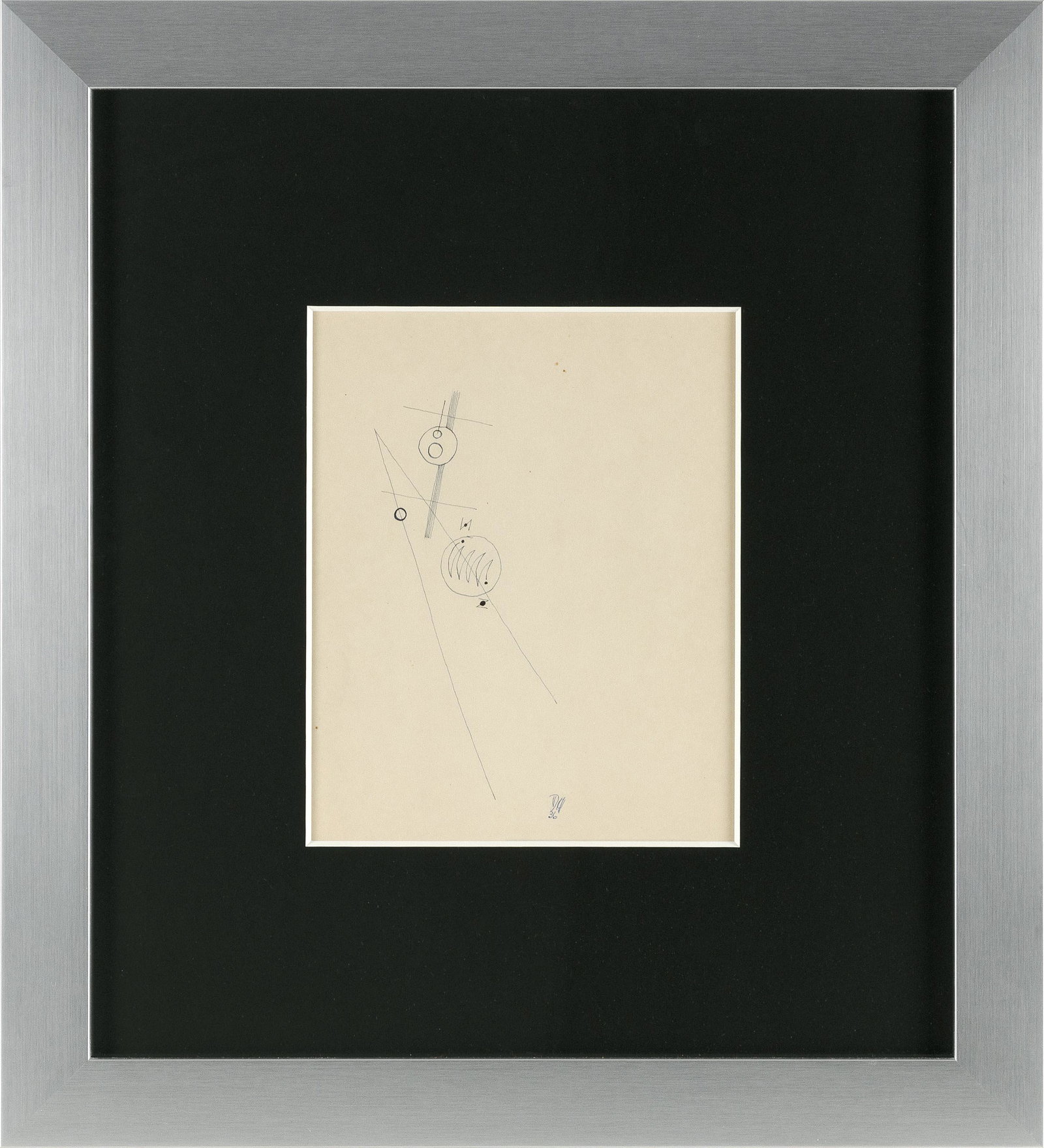DWINELL GRANT (New York, 1912-1991), Constructivist study, 1936., Pen and ink on paper, 9.75”: DWINELL GRANT New York, 1912-1991 Constructivist study, 1936. Initialed and dated lower center “DG 36”. Pen and ink on paper, 9.75” x 7.75”. Framed 21” x 19”.