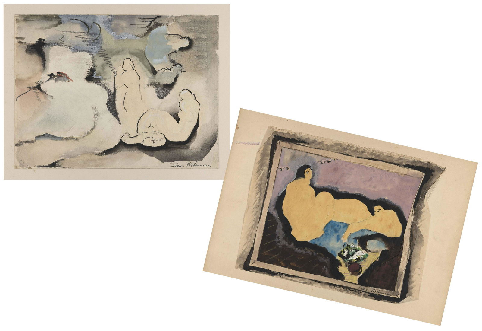 EDWARD BIBERMAN   California, 1904-1986  Two mixed media studies on paper: 1) “Sur (1 of 3)
