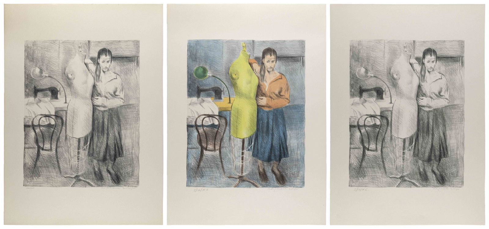 RAPHAEL SOYER   New York, 1899-1997  "Seamstress I", portfolio with two lithographs, one (1 of 4)