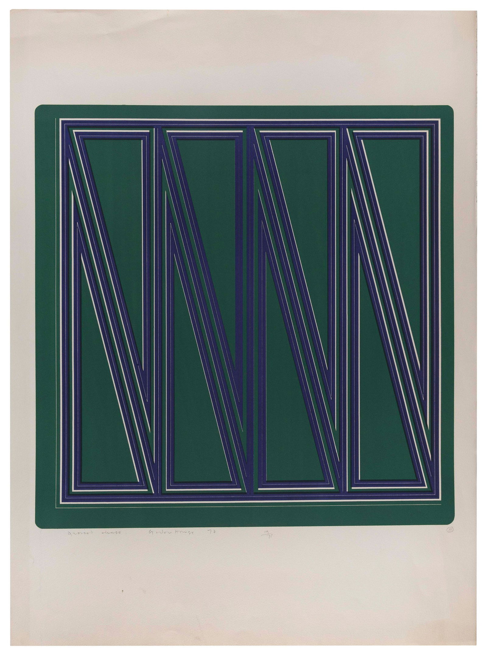 GORDON HOUSE   Britain, 1932-2004  Abstract composition in blue and green, 1970. Signed, dated, (1 of 1)