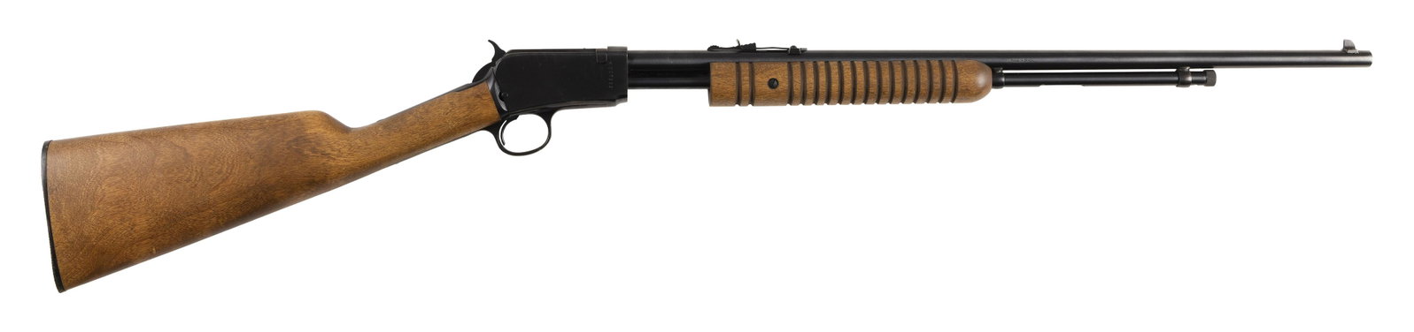 *ROSSI SLIDE-ACTION RIFLE Late 20th Century Length of barrel 23”. Total length 39.5”.: *ROSSI SLIDE-ACTION RIFLE Late 20th Century .22 cal. Magnum, Serial #007333. *This gun will only be delivered to holders of a Federal Firearms Dealer's License. Please be aware of license requirements