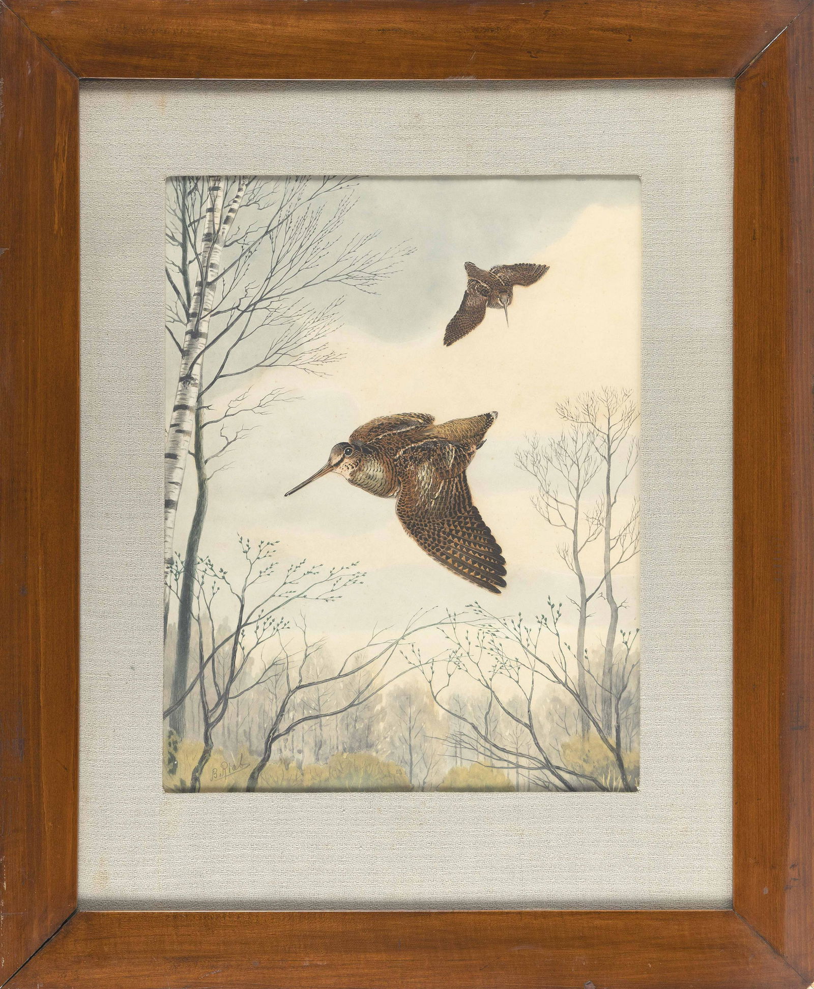 BORIS RIAB (Russian Federation/America, 1898-1975), Two woodcocks in flight., Chromolithograph, 23" (1 of 2)
