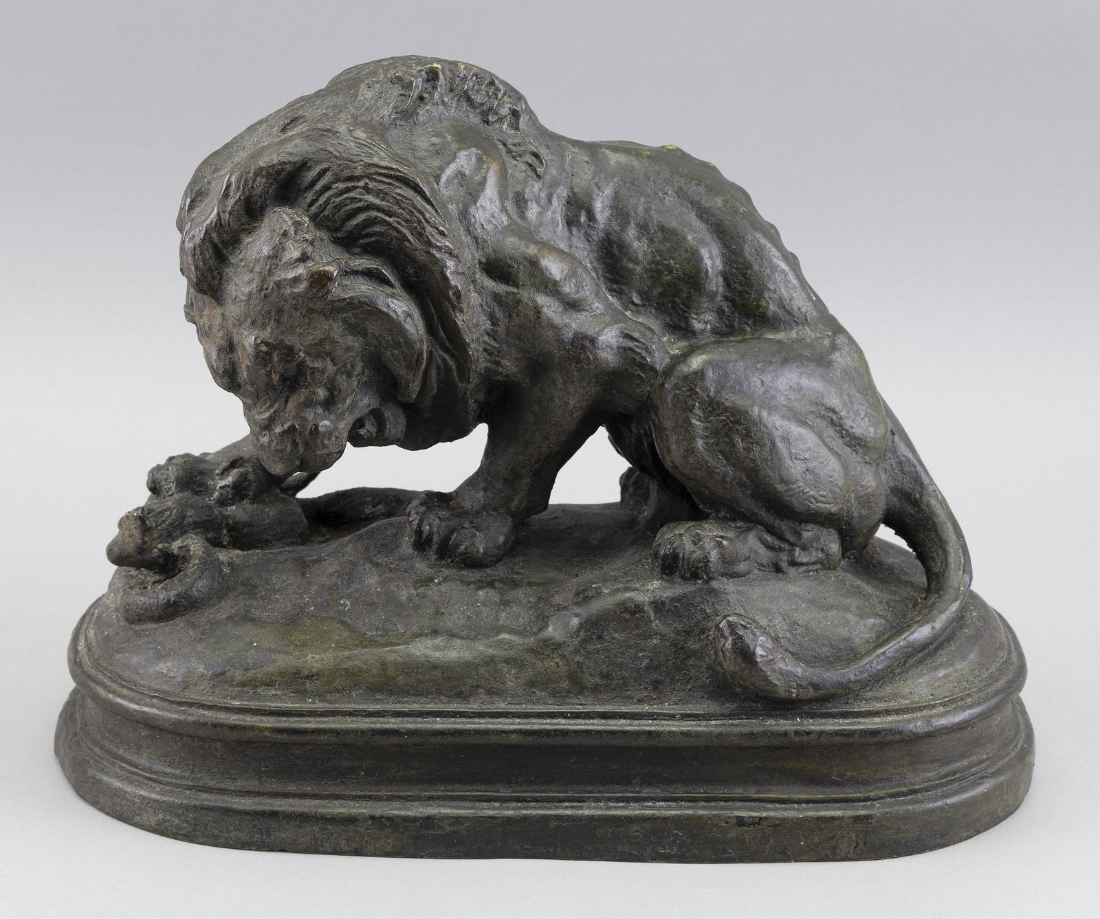ANTOINE-LOUIS BARYE (France, 1796-1875), “The Lion with the Serpent”., Bronze, height (1 of 4)