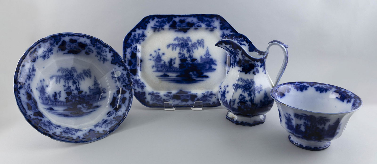 FOUR PIECES OF SCINDE FLOW BLUE PORCELAIN Mid-19th Century (1 of 1)