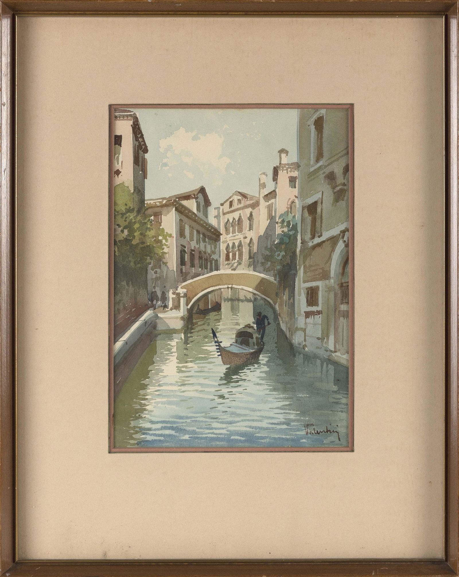 CARL VALENTIN (Germany, 1885-1966), Venetian canal., Watercolor on paper, 10.5” x 7” (1 of 2)