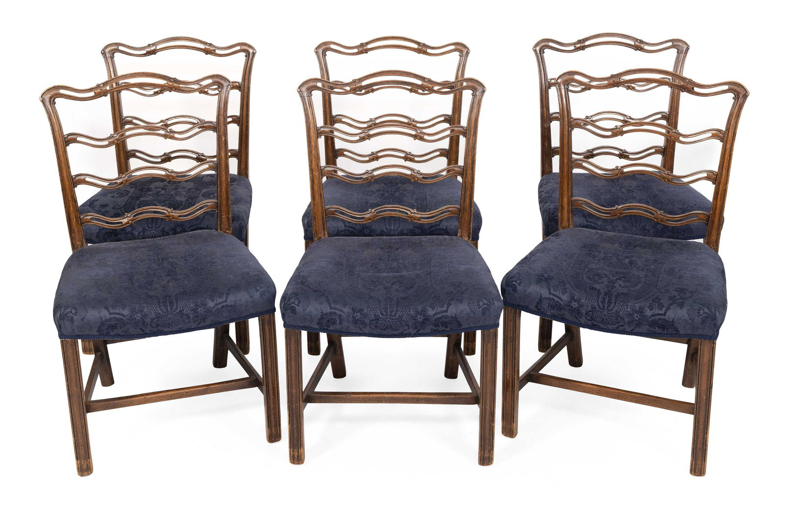 SET OF SIX CHIPPENDALE-STYLE RIBBON-BACK DINING CHAIRS Mid-20th Century Back heights 38”. Seat (1 of 1)