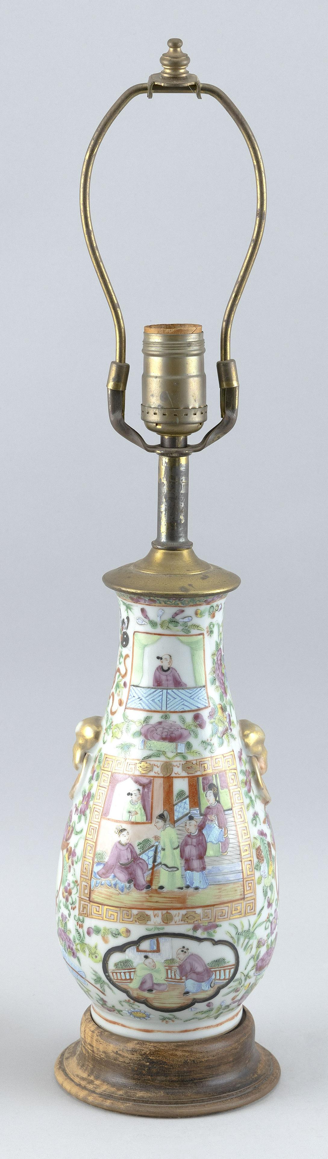 CHINESE EXPORT ROSE MANDARIN PORCELAIN VASE Late 19th Century Height 10". Mounted as a table lamp. (1 of 2)