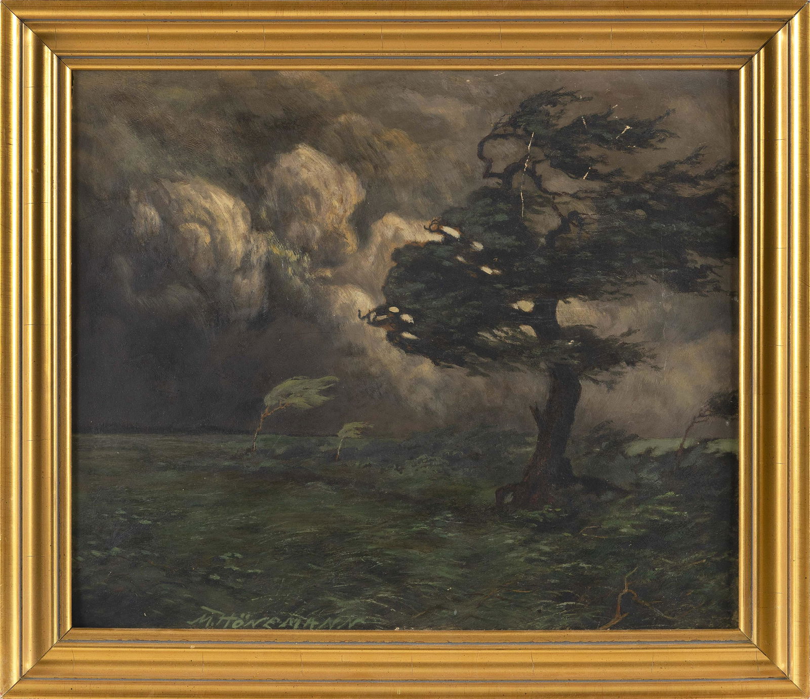 MARTIN HONEMANN (Germany, Mid-19th Century), Trees in a storm., Oil on board, 15.75” x (1 of 2)