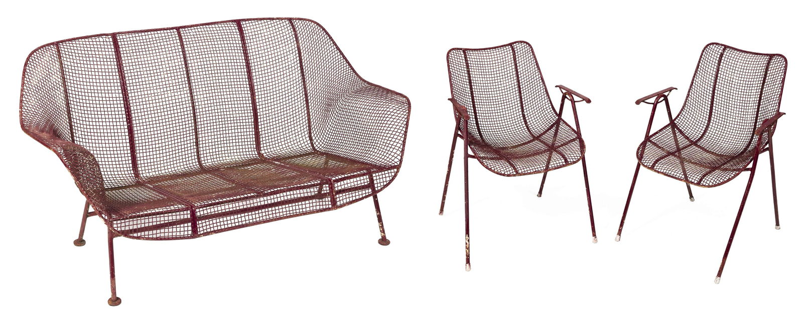 RUSSELL WOODARD SCULPTURA THREE-PIECE FURNITURE SET Sofa back height 27.5”. Seat height 13.5". (1 of 3)