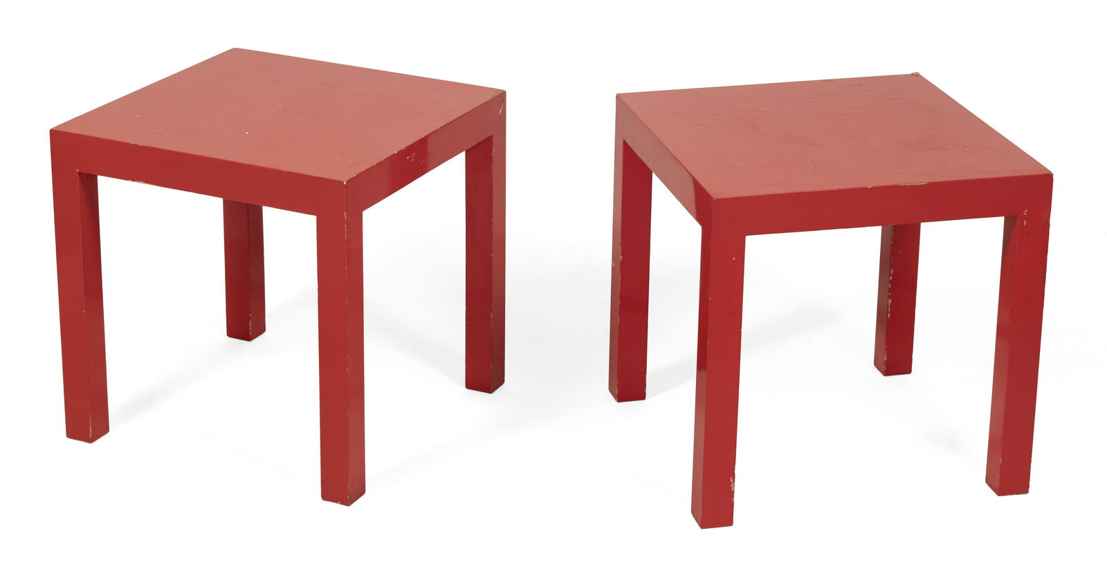 PAIR OF INTREX RED LACQUER SIDE TABLES 20th Century Heights 19”. Tops 19” x 19”. (1 of 1)