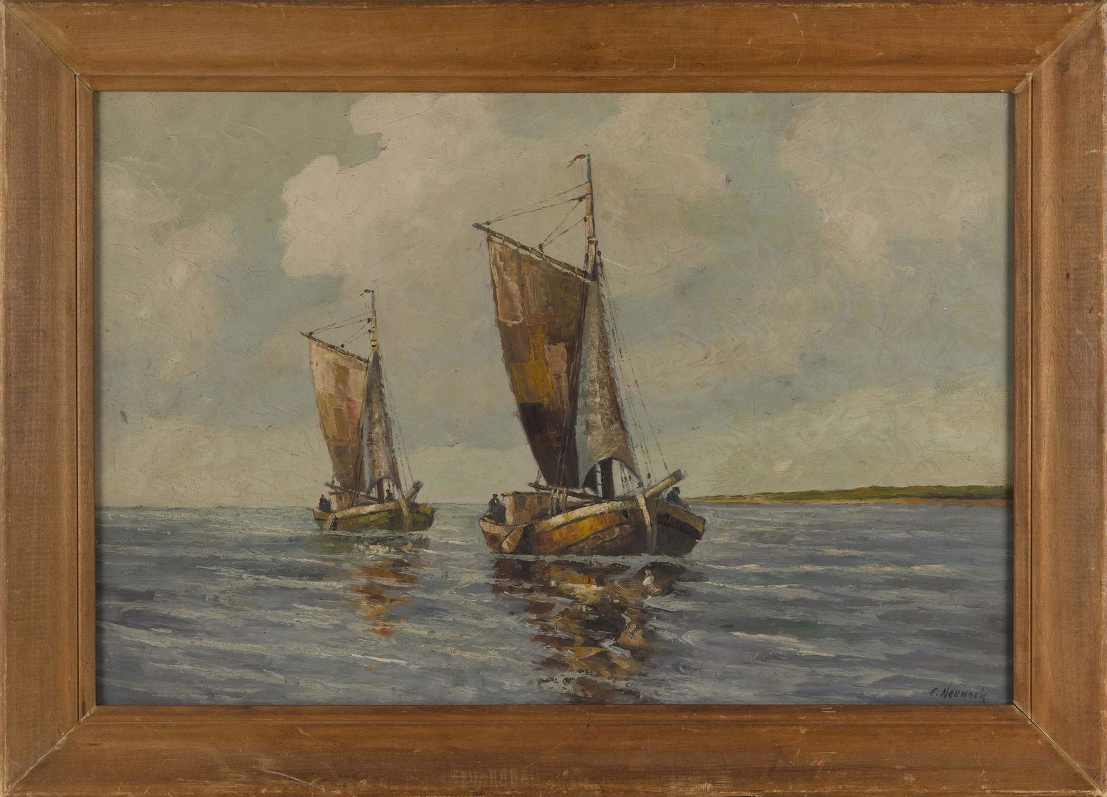 PAINTING OF TWO VESSELS AT SEA 20th Century Oil on board, 18.5” x 28”. Framed (1 of 3)