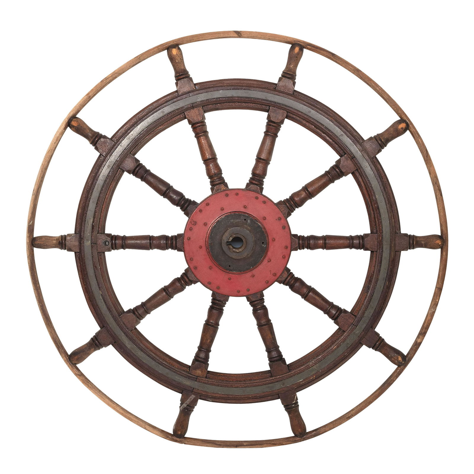 LARGE WOOD AND IRON SHIP'S WHEEL 19th Century Diameter 60”. (1 of 1)