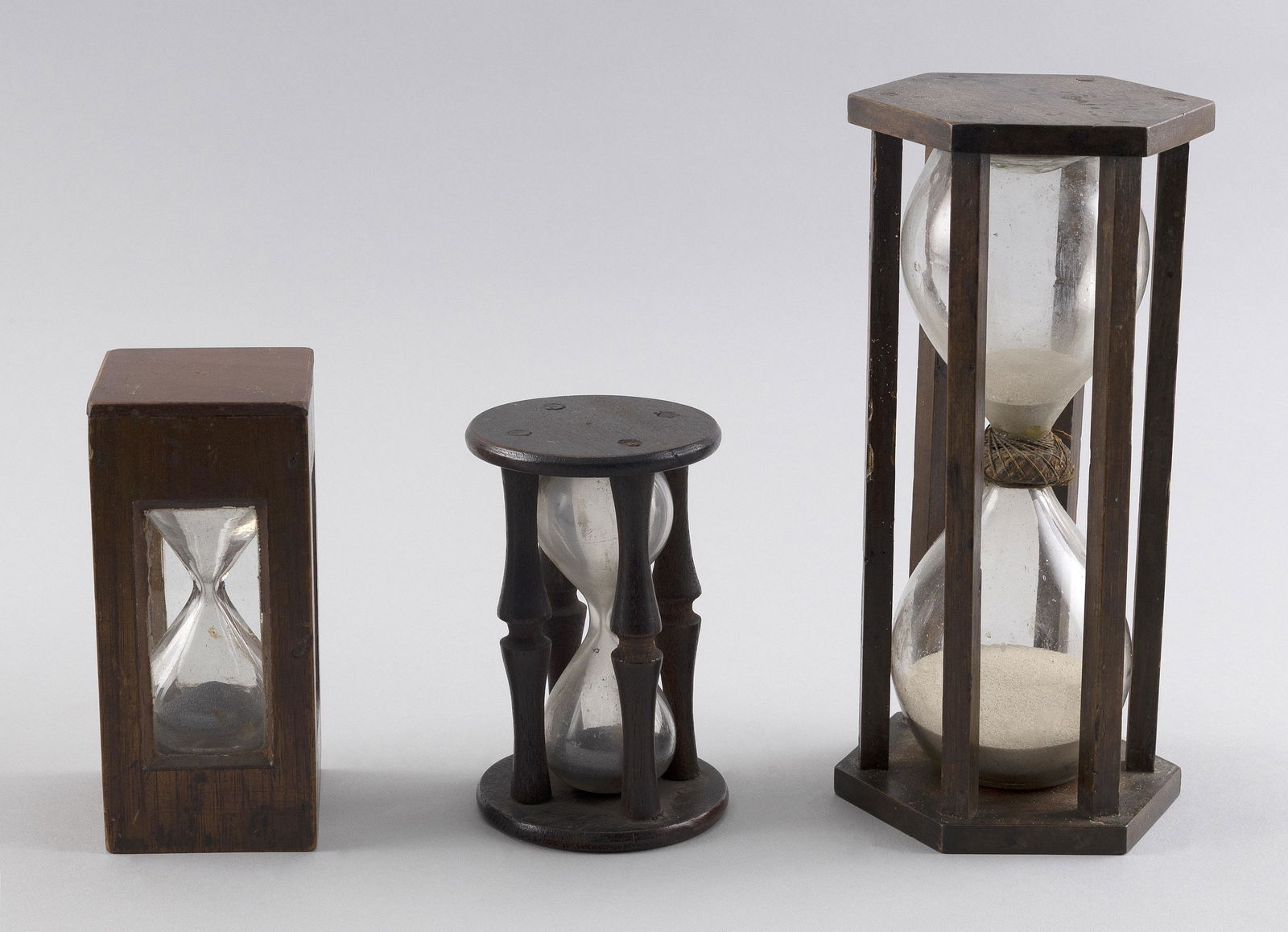 THREE HOURGLASSES 18th and 19th Century Heights from 4.5" to 8.25". (1 of 9)