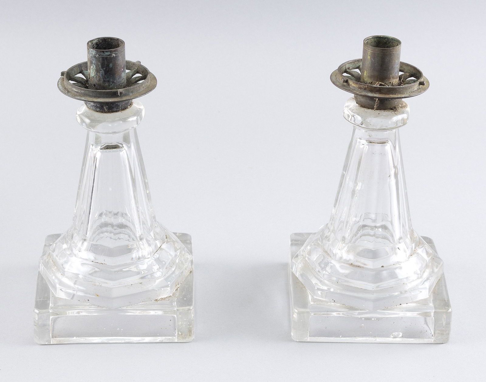 TWO FLINT GLASS CANDLE HOLDERS 19th Century Heights 8.5". (1 of 1)