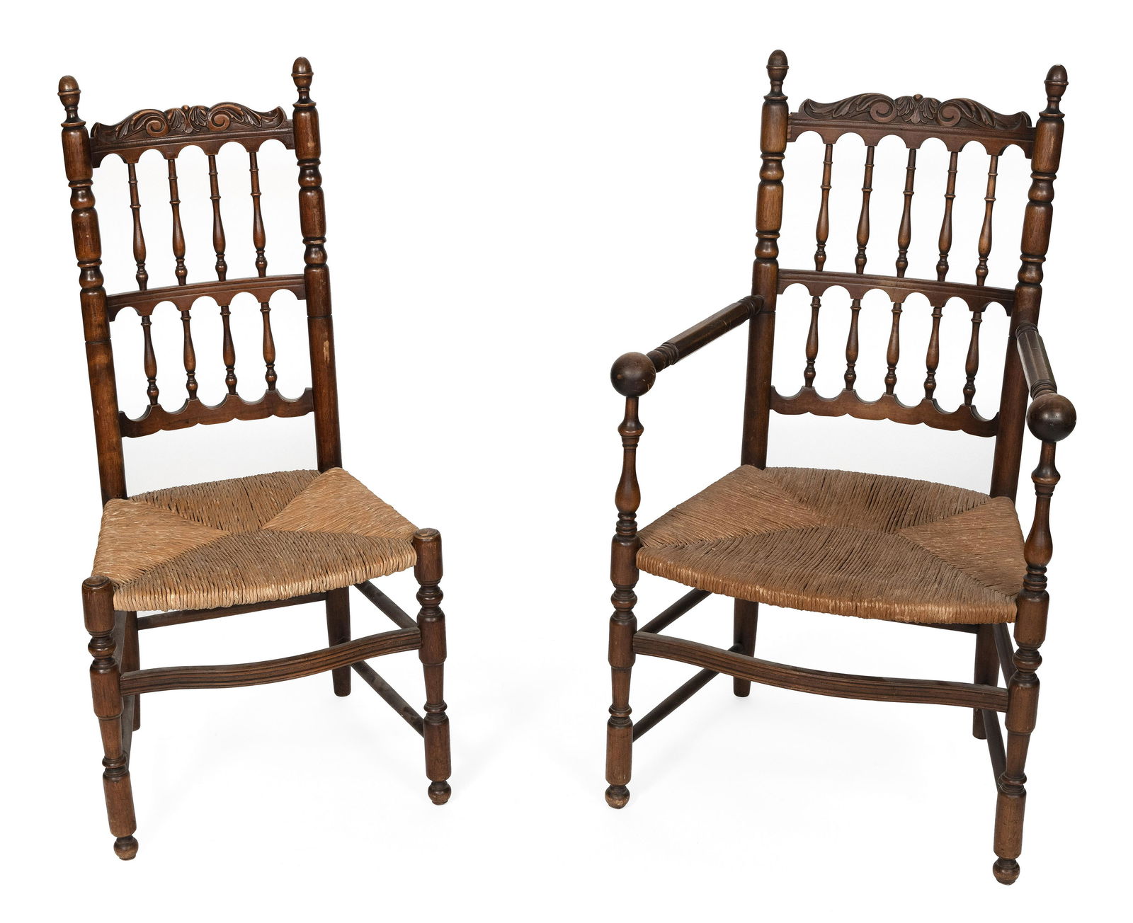 TWO STICK AND BALL-STYLE CHAIRS 20th Century Back heights 40". Seat heights 16.5". (1 of 1)