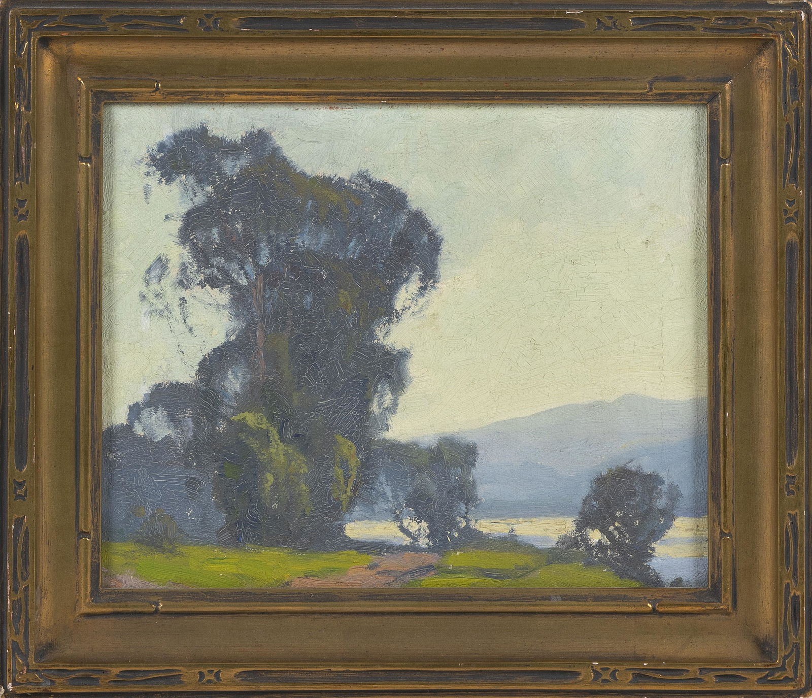 SCHOOL OF ARTHUR W. DOW (America, Early 20th Century), Towering tree and distant mountains., Oil on (1 of 2)