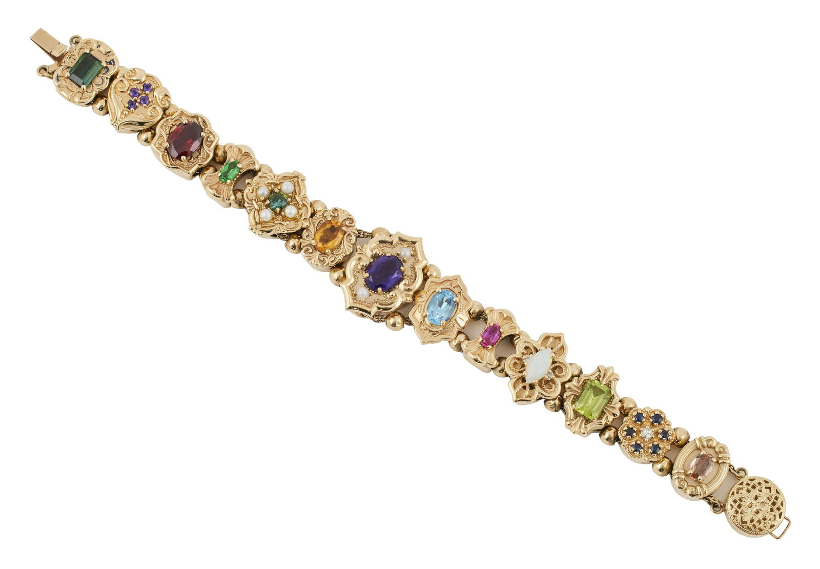 14KT YELLOW GOLD MULTI-STONE SLIDE BRACELET Approx. 32.21 total dwt. (1 of 1)