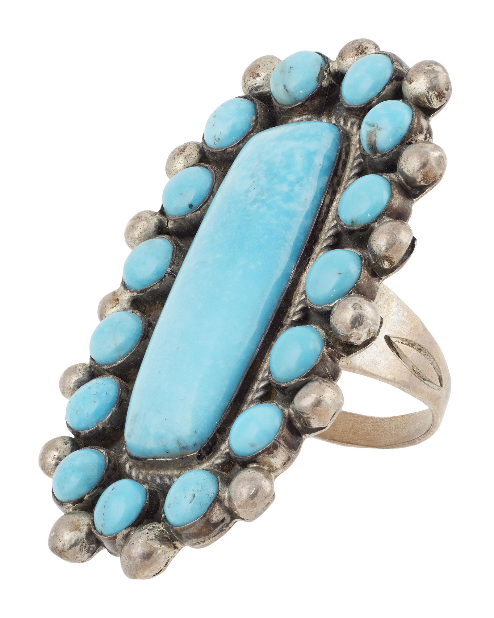 HARRY MORGAN STERLING SILVER AND TURQUOISE CLUSTER RING Late 20th Century Approx. 20 total grams (1 of 1)