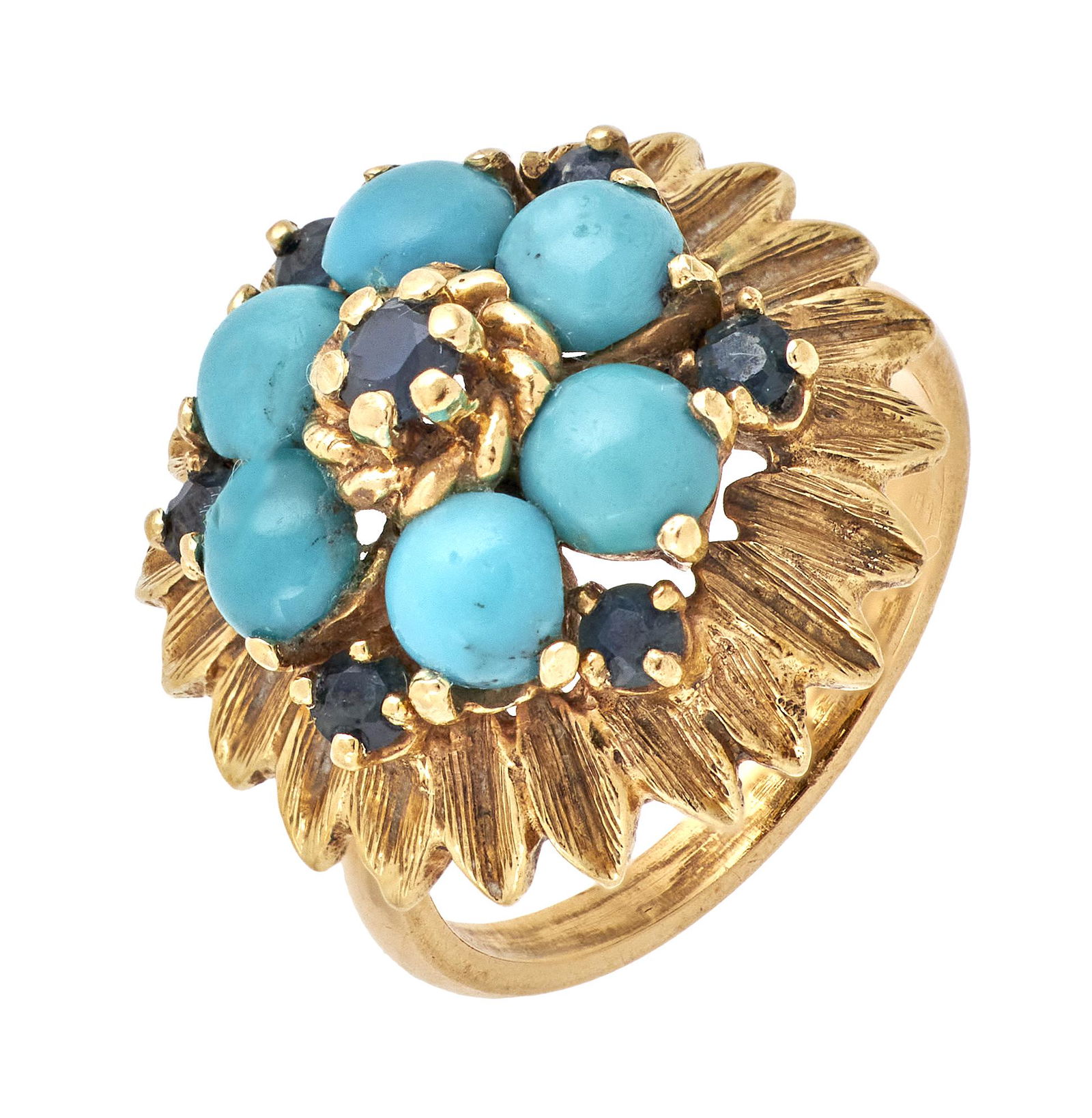 10KT AND 14KT YELLOW GOLD, TURQUOISE AND SAPPHIRE RING Approx. 4.62 total dwt. (1 of 1)