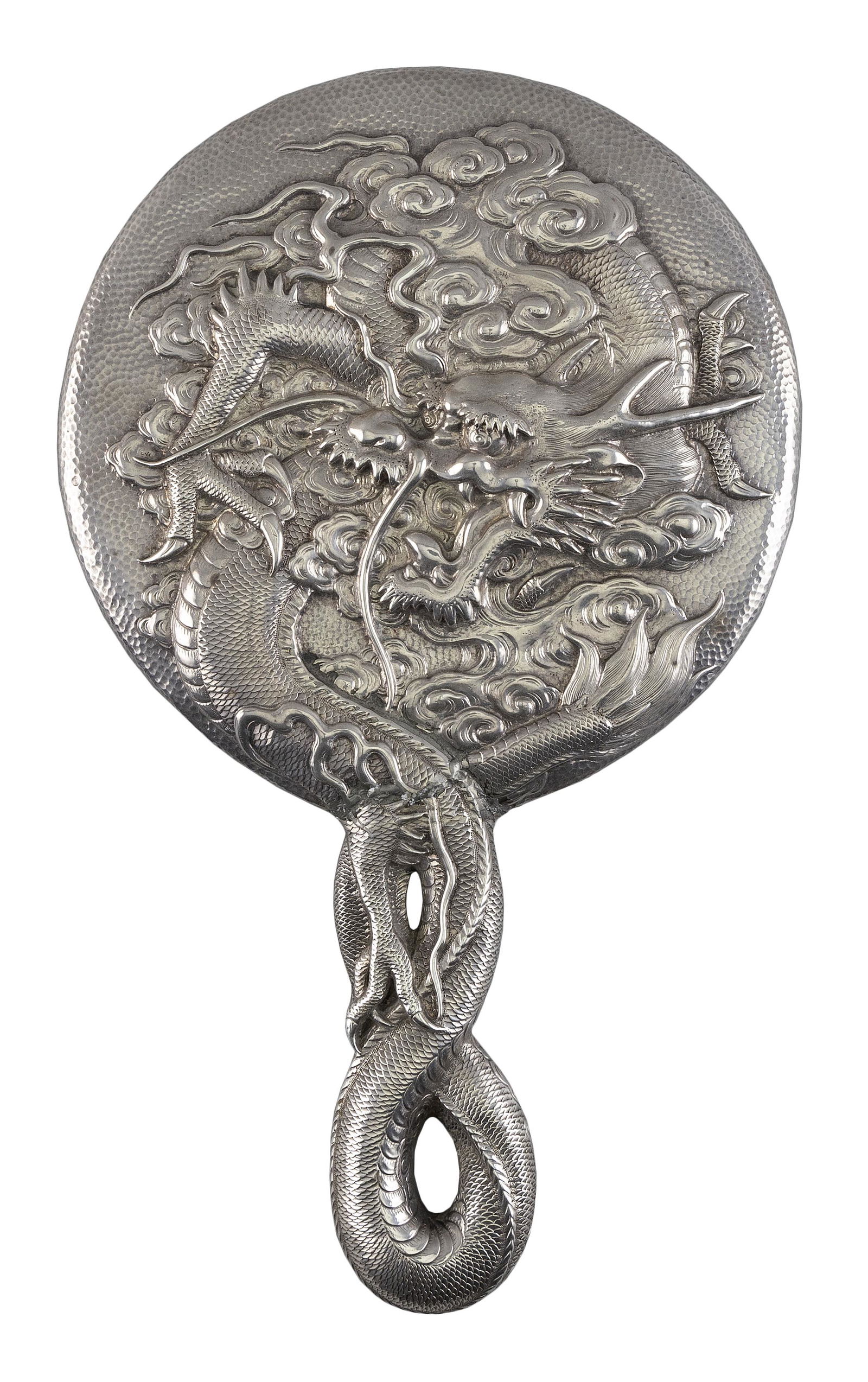 CHINESE EXPORT SILVER HAND MIRROR Early 20th Century Length 10.5”. (1 of 2)