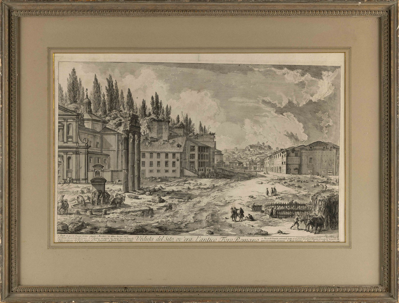 GIOVANNI BATTISTA PIRANESI (Italy, 1720-1778), “Veduta del Sito, ov'era l'antico Foro: GIOVANNI BATTISTA PIRANESI Italy, 1720-1778 “Veduta del Sito, ov'era l'antico Foro Romano”. Etching, image size 23.5” x 14.5”. Framed 24.5” x 32.5”.