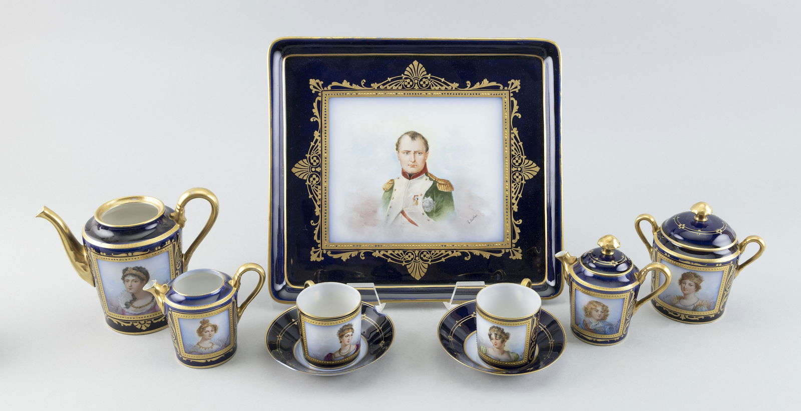 SÈVRES NAPOLEONIC IMPERIAL PORCELAIN TEA SERVICE 19th Century Tray 10.75” x 12”. (1 of 6)