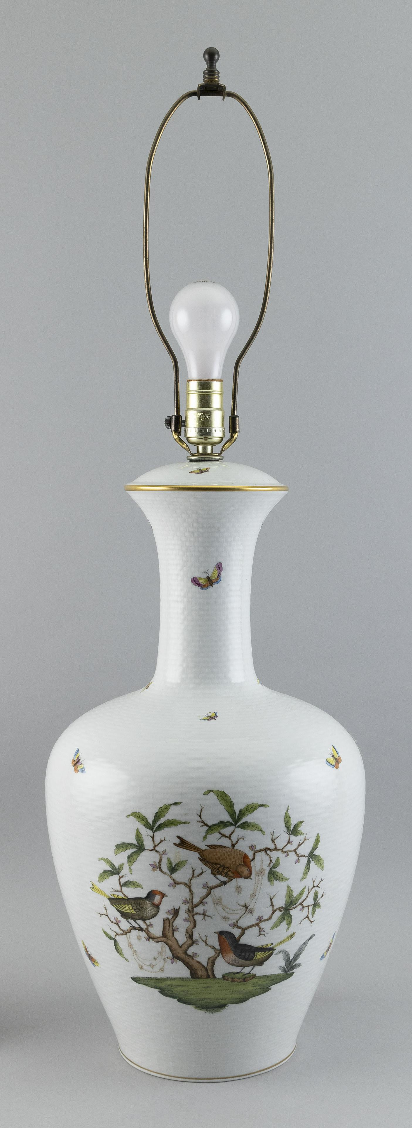 HEREND “ROTHSCHILD BIRD” PORCELAIN VASE MOUNTED AS A TABLE LAMP 20th Century Vase height (1 of 2)