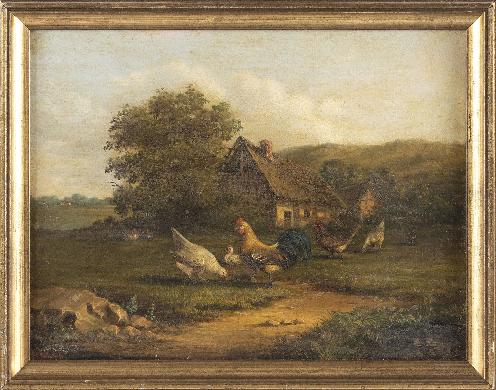 ENGLISH SCHOOL (19th Century,), Farmyard scene., Oil on canvas backed on masonite, 9” x (1 of 2)