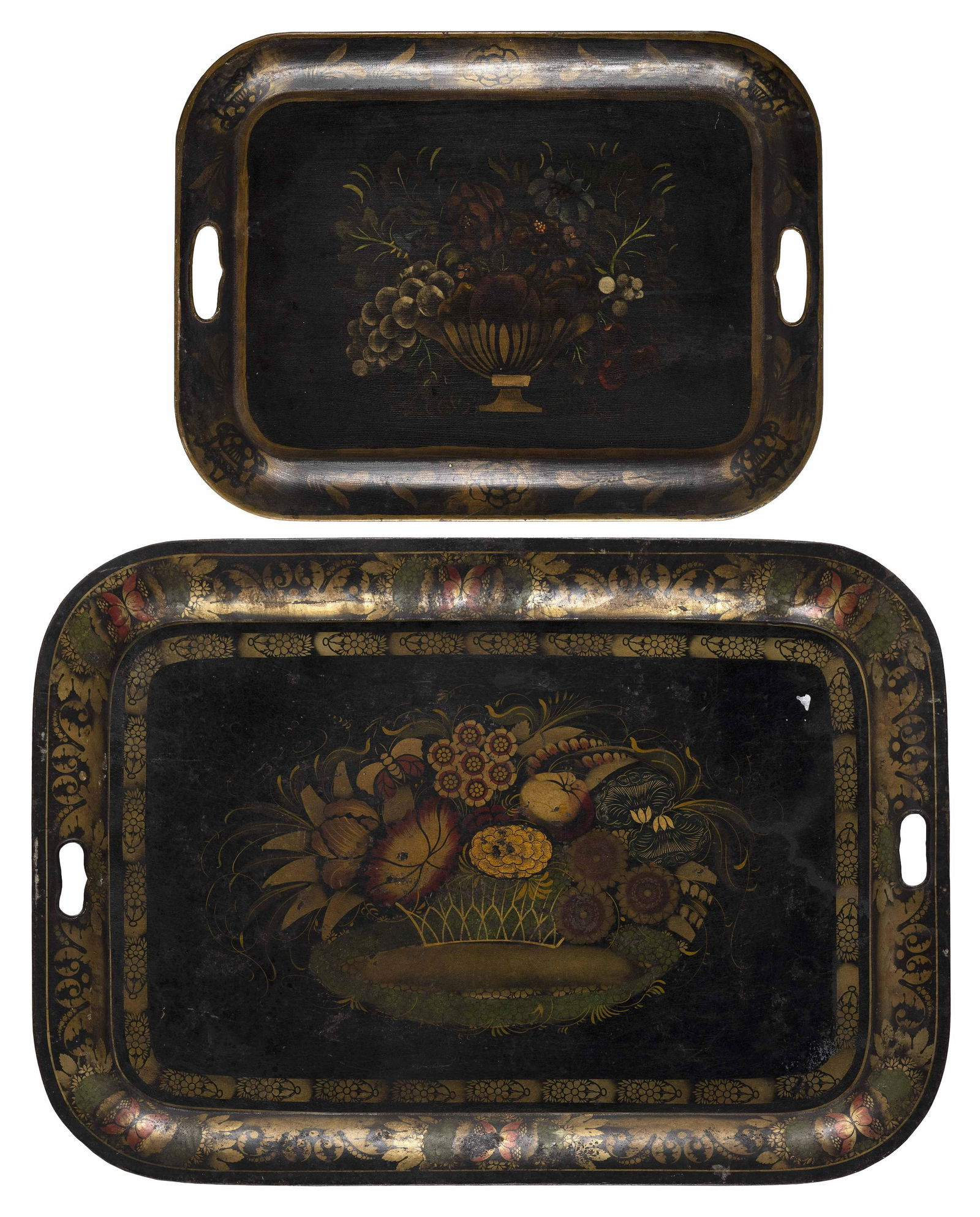 TWO TOLE TRAYS 19th/Early 20th Century 15" x 20" and 20" x 28". (1 of 1)