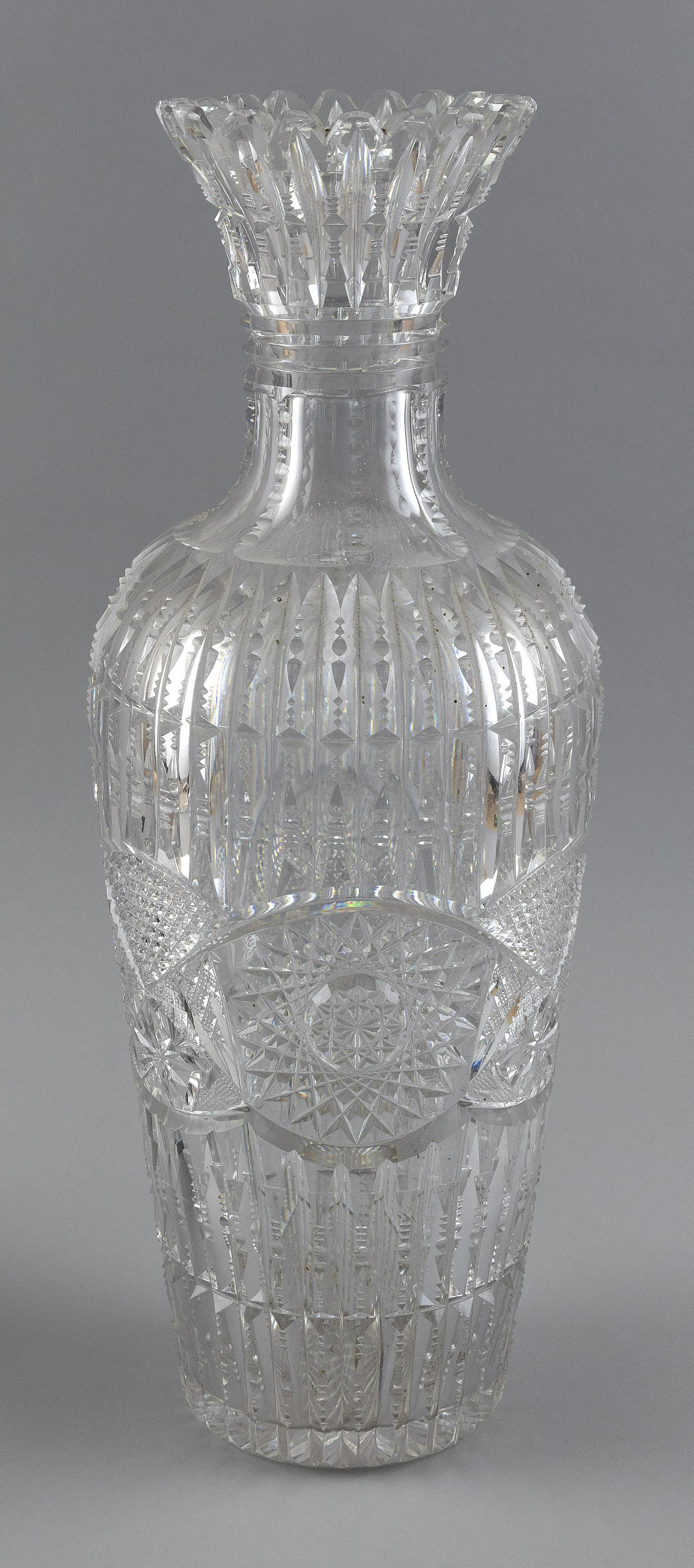 CLEAR CUT GLASS VASE 19th Century Height 17.5”. (1 of 2)