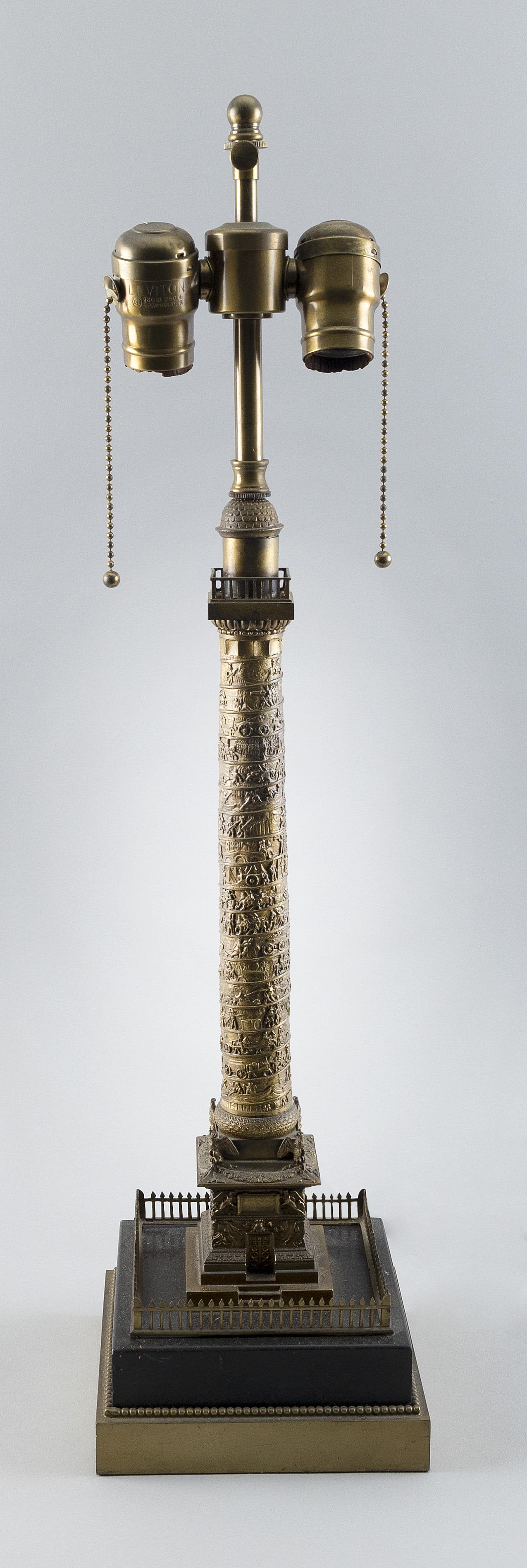 GRAND TOUR-STYLE BRONZE LAMP Early 20th Century Height to top of finial 24”. Base 6” x (1 of 2)