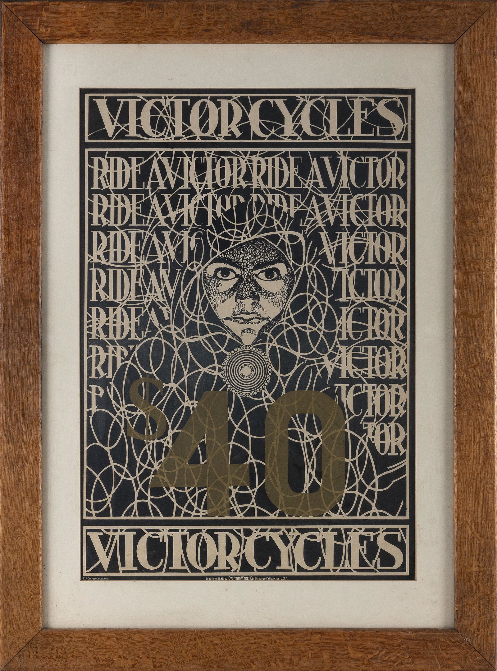 “VICTOR CYCLES” ADVERTISING CHROMOLITHOGRAPH Early 20th Century 27.75” x: “VICTOR CYCLES” ADVERTISING CHROMOLITHOGRAPH Early 20th Century 27.75” x 18.75” sight. Framed 38.25” x 28.25”.