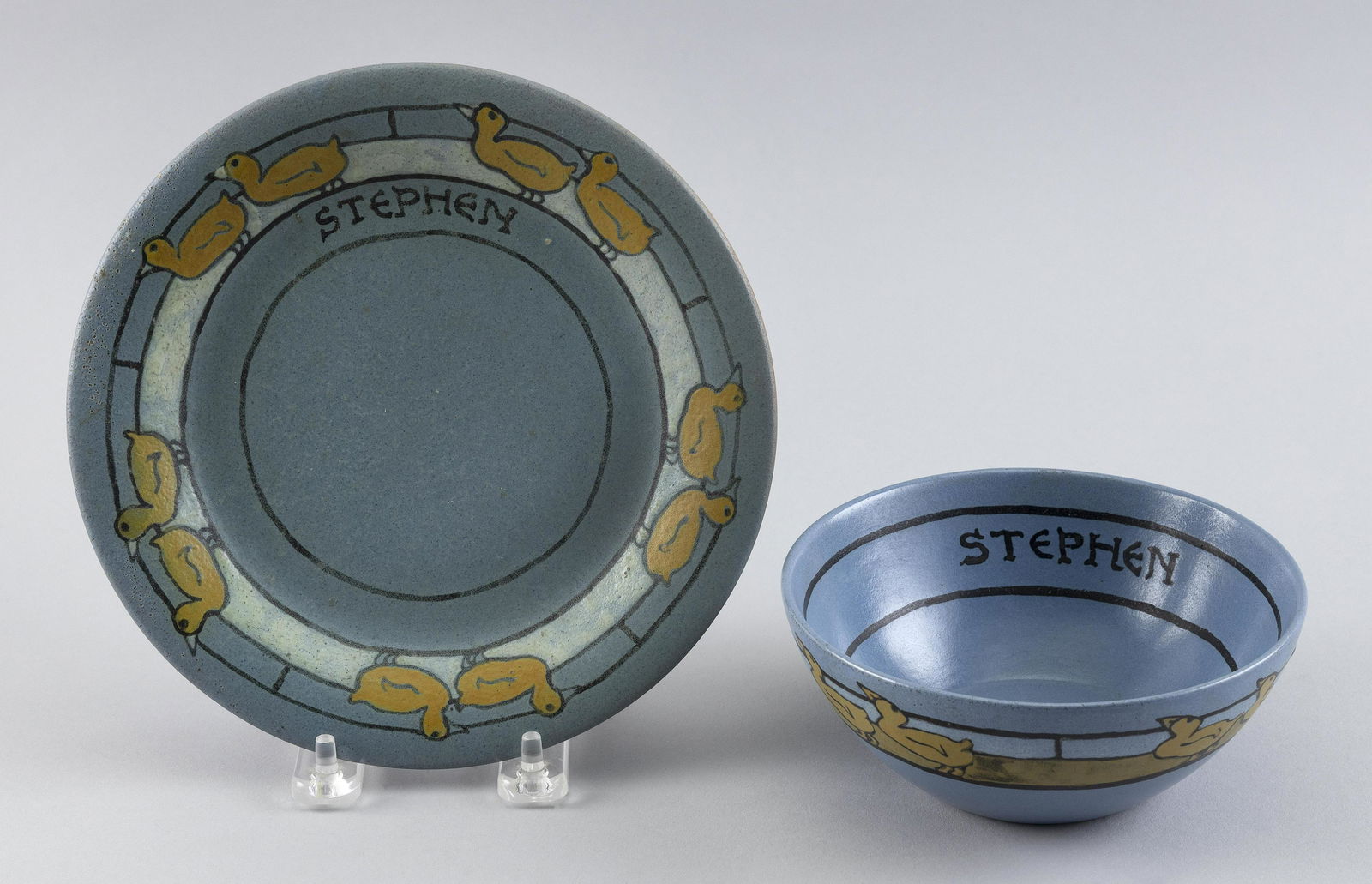 PAUL REVERE POTTERY BOWL WITH UNDERTRAY Boston, Early 20th Century Diameters 5.5" and 7.75”. (1 of 2)
