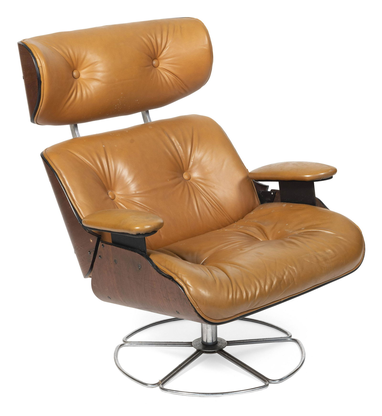 EAMES/HERMAN MILLER-STYLE SWIVEL LOUNGE CHAIR Mid-20th Century Height 38”. Width 31.5”. (1 of 1)