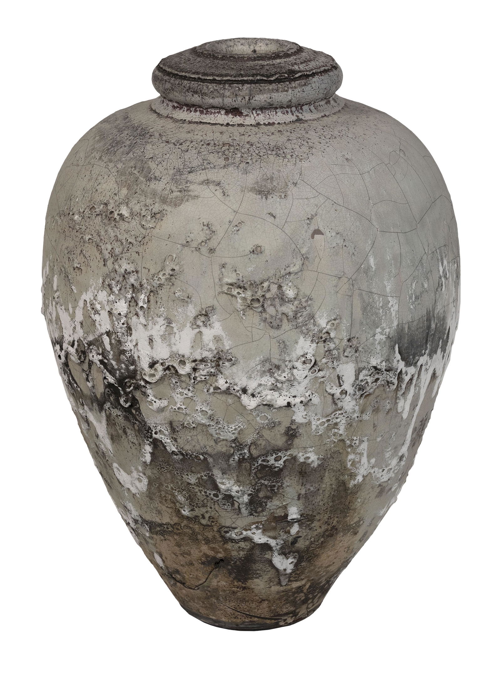 LARGE RAKU-FIRED ART POTTERY URN Contemporary Height 30”. Length across shoulders 19”. (1 of 1)