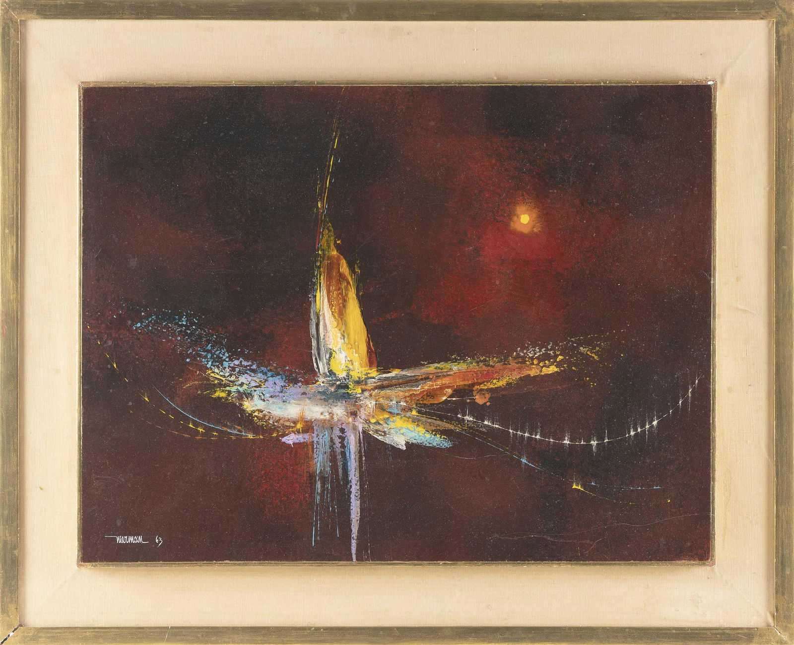 LEONARDO NIERMAN (New York/Mexico, b. 1932), “Ave de Pariso”., Acrylic on masonite,: LEONARDO NIERMANNew York/Mexico, b. 1932“Ave de Pariso”. Signed and dated lower left “Nierman 63”. Titled verso.Acrylic on masonite, 17.25” x 23.25”. Framed 24̶