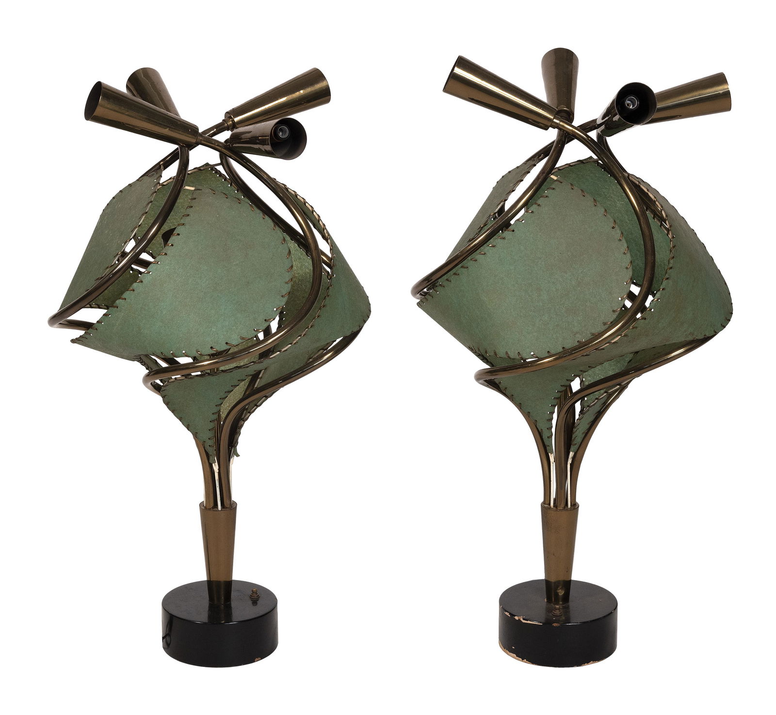 PAIR OF MID-CENTURY TABLE LAMPS Heights 30”. Diameters approx. 15”. (1 of 2)