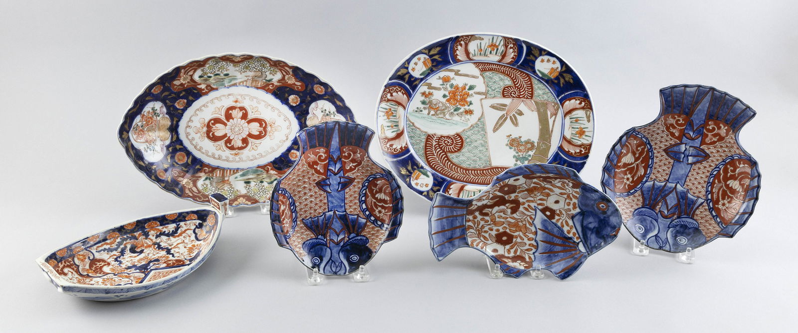 SIX JAPANESE IMARI PORCELAIN SERVING PIECES 19th Century Lengths from 9” to 13”. (1 of 1)