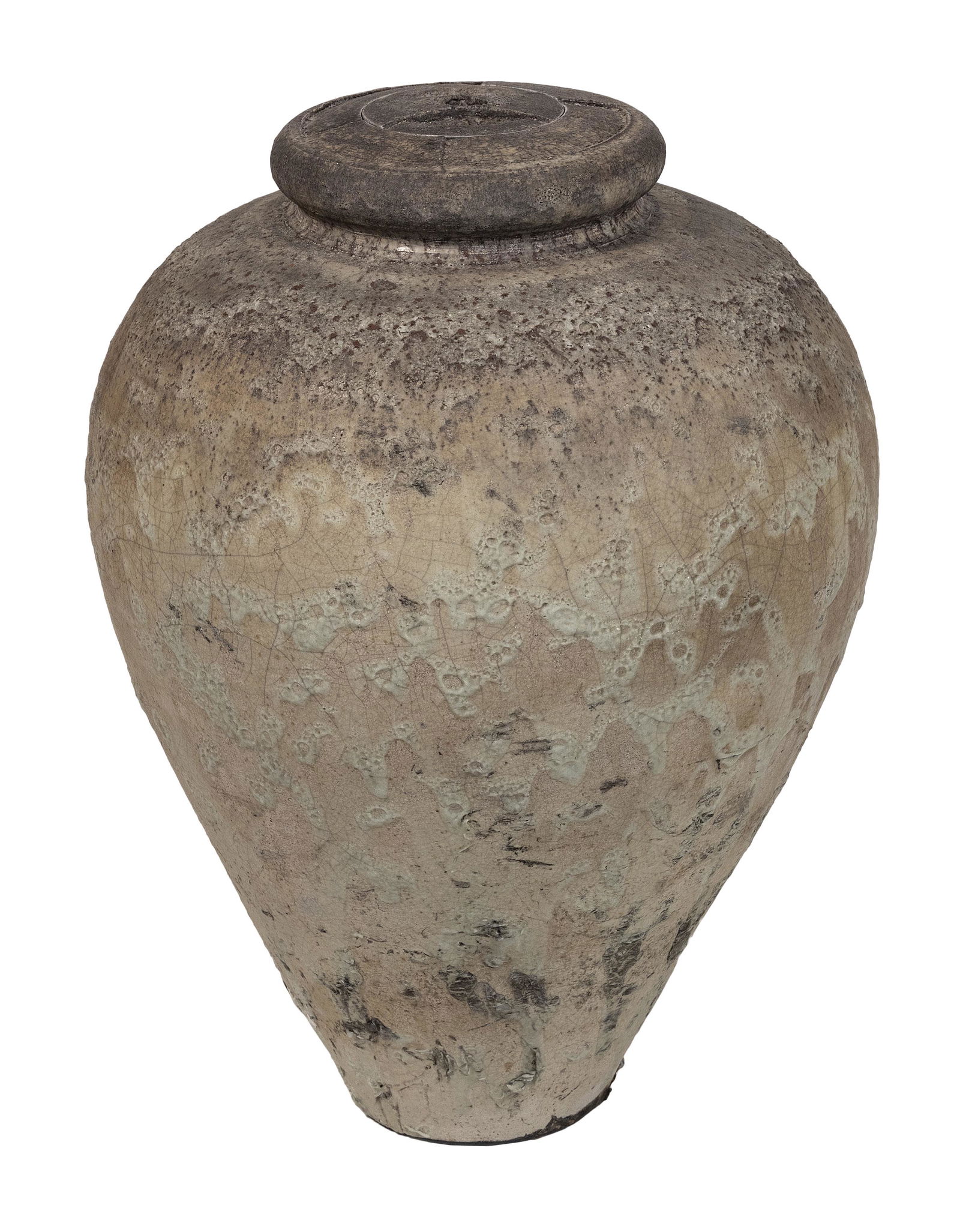 LARGE RAKU-FIRED POTTERY COVERED VASE Contemporary Height 23”. (1 of 1)